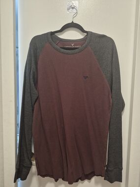 American Eagle Outfitters Two-Tone Burgundy and Charcoal Long Sleeve Shirt